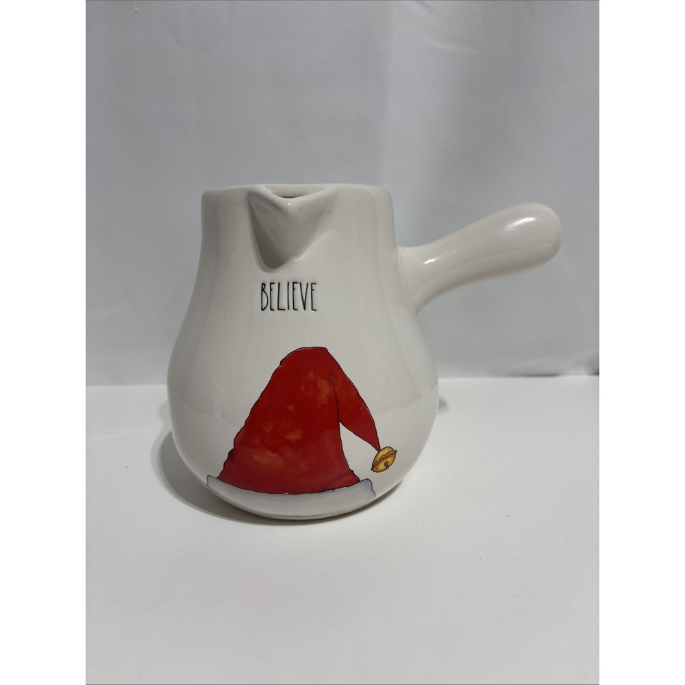 Rae Dunn Cocoa‎ Pot "BELIEVE" Santa Hat Christmas Holiday Hot Cocoa Pot  NWT